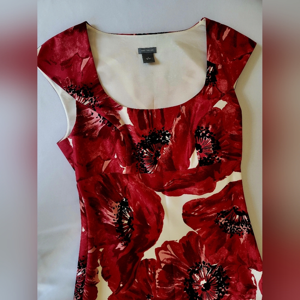 NWOT Ann Taylor 100% silk watercolor poppies dress, size 6 - Picture 3 of 6